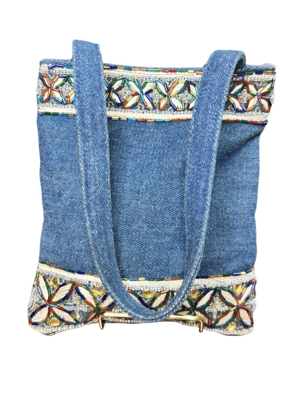 Beaded Denim Small Tote Bag
